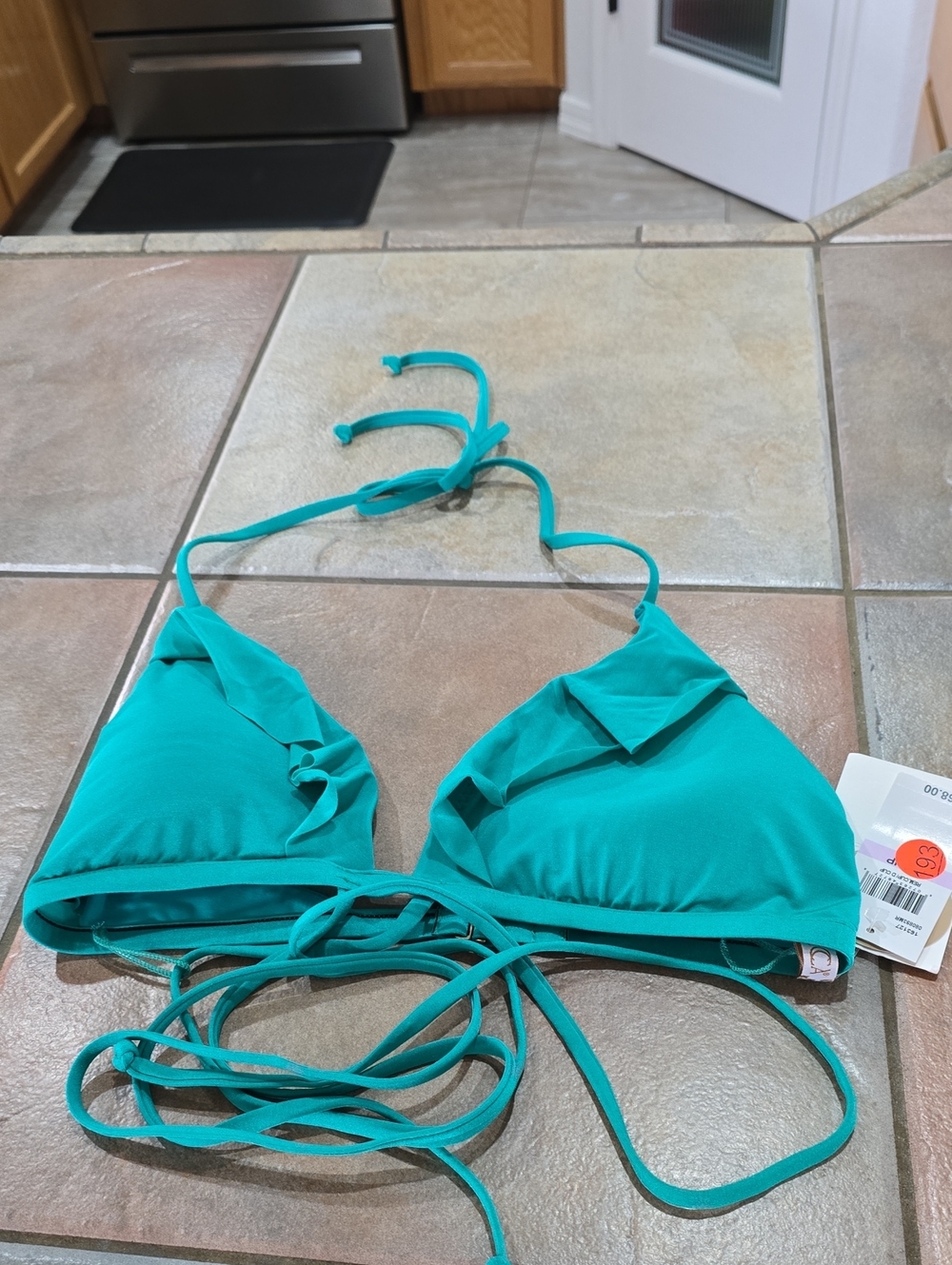 BECCA Teal Ruffle Triangle Bikini Top